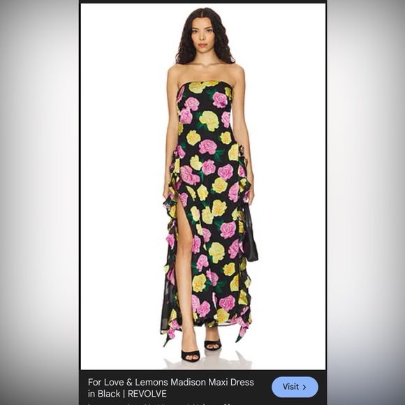 For Love And Lemons Dresses & Skirts - For Love And Lemons Strapless Black Dress with Pink and Yellow Floral